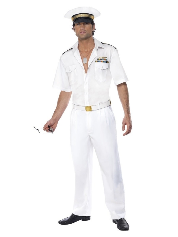 Déguisement Top Gun Capitaine Blanc Homme (chemise avec galon, pantalon, casquette)