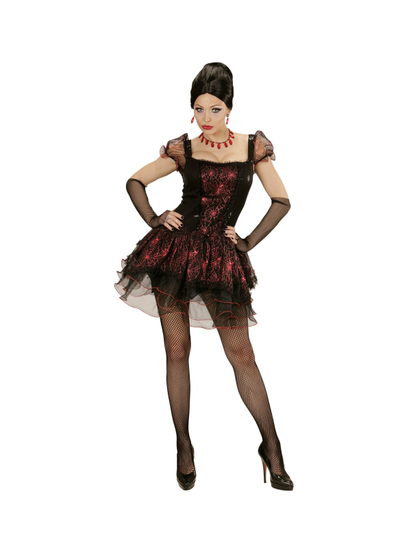 Déguisement Vampire Femme rouge et noir (robe, mitaines)