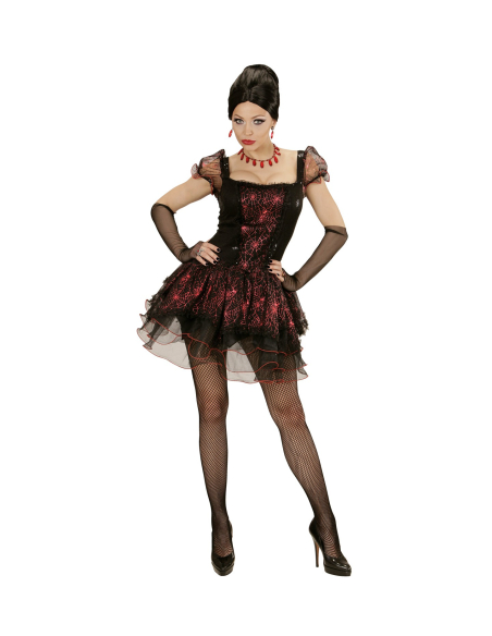 Déguisement Vampire Femme rouge et noir (robe, mitaines)