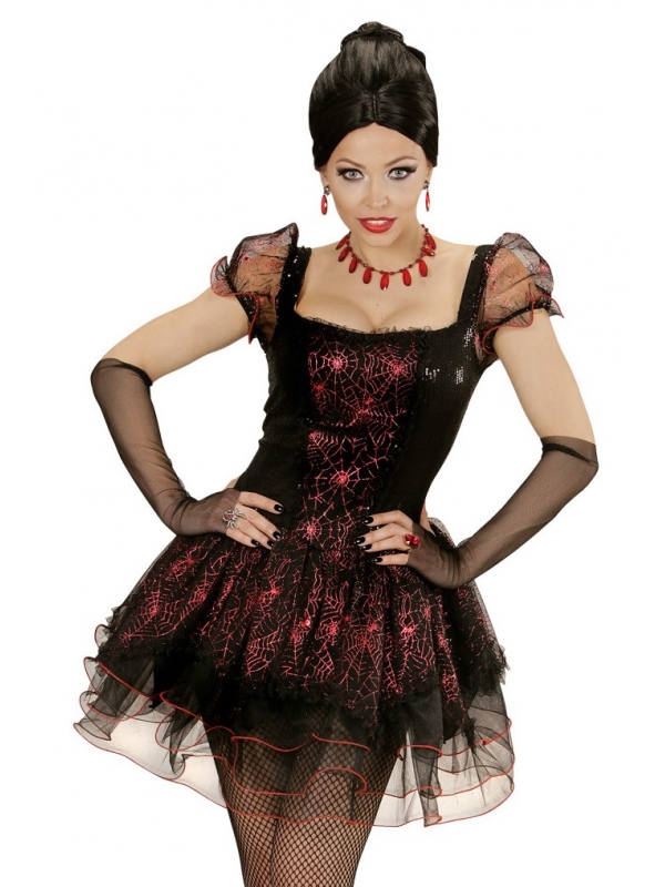 Déguisement Vampire Femme rouge et noir (robe, mitaines)