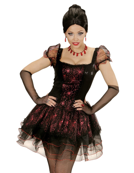 Déguisement Vampire Femme rouge et noir (robe, mitaines)