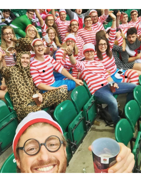 Set où est Charlie ? rouge et blanc (t-shirt, bonnet et lunettes)