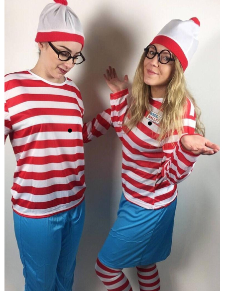 Déguisement femme Où est Charlie ? (haut, jupe, lunettes, collant et bonnet)