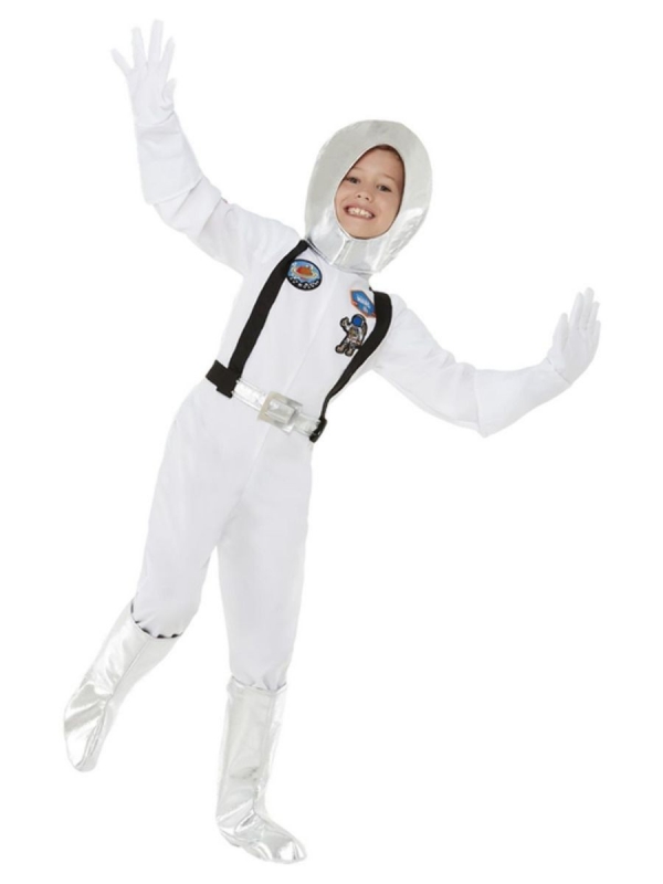 Déguisement d'astronaute, Garçon, blanc (Combinaison, chapeau, gants et couvre-bottes)