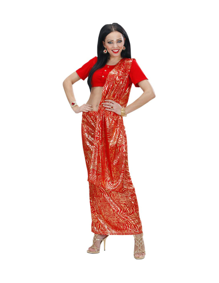 Sari Hindou femme rouge (top, jupe avec étole)