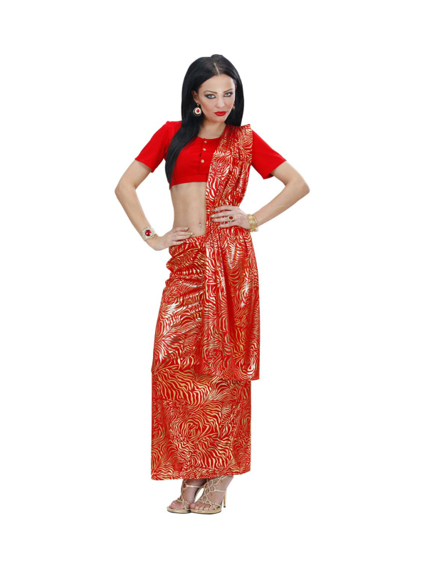 Sari Hindou femme rouge (top, jupe avec étole)
