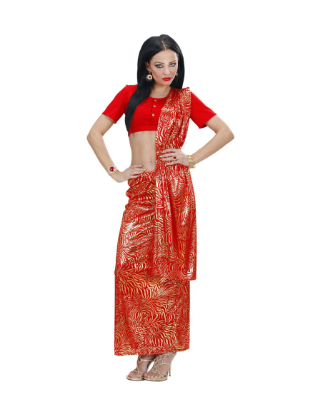 Sari Hindou femme rouge (top, jupe avec étole)
