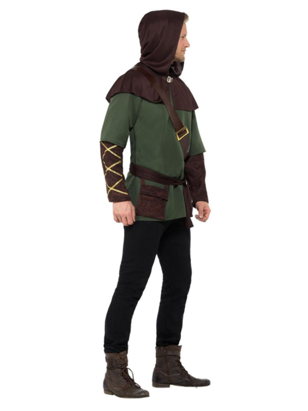 Déguisement de Robin des Bois, Vert et marron, avec tabard, écharpe, ceinture et pèlerine à capuche