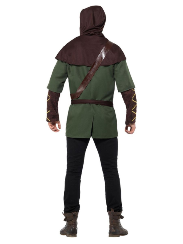 Déguisement de Robin des Bois, Vert et marron, avec tabard, écharpe, ceinture et pèlerine à capuche