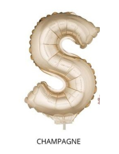 Ballon Aluminium Champagne ou Rose mordoré avec baton lettre -S- taille 41cm