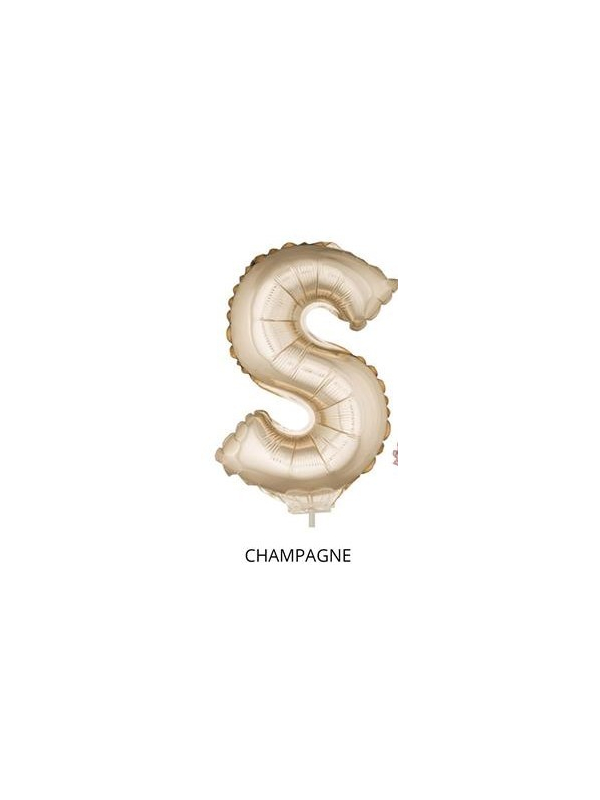 Ballon Aluminium Champagne ou Rose mordoré avec baton lettre -S- taille 41cm
