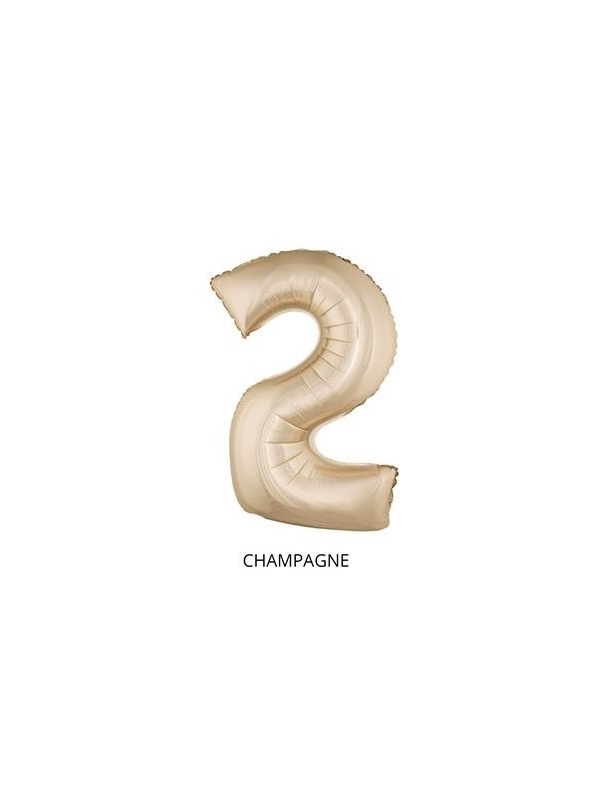 Ballon Aluminium Champagne ou Rose mordoré chiffre -2- taille 102cm