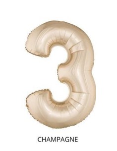 Ballon Aluminium Champagne ou Rose mordoré chiffre -3- taille 102cm 2