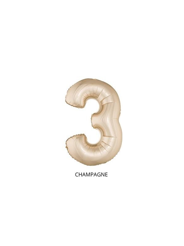 Ballon Aluminium Champagne ou Rose mordoré chiffre -3- taille 102cm