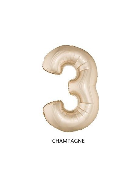 Ballon Aluminium Champagne ou Rose mordoré chiffre -3- taille 102cm