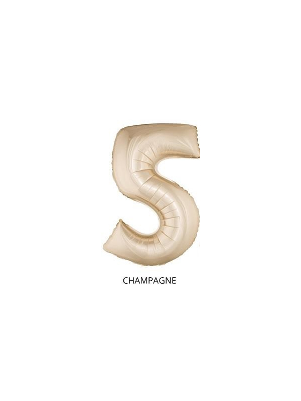 Ballon Aluminium Champagne ou Rose mordoré chiffre -5- taille 102cm
