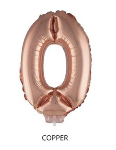 Ballon Aluminium champagne ou rose mordoré avec baton chiffre -0- taille 41cm 2