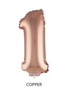 Ballon Aluminium champagne ou rose mordoré avec baton chiffre -1- taille 41cm 2