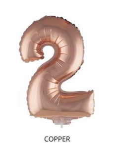 Ballon Aluminium champagne ou rose mordoré avec baton chiffre -2- taille 41cm 2