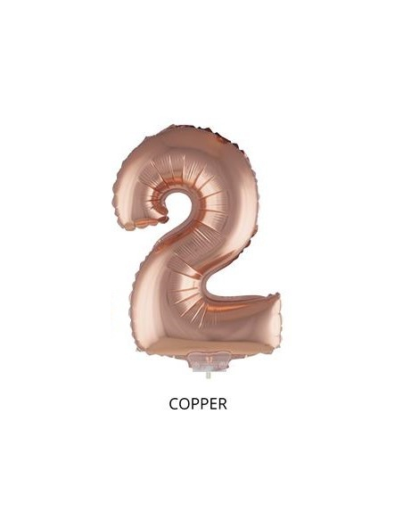 Ballon Aluminium champagne ou rose mordoré avec baton chiffre -2- taille 41cm