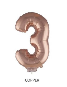 Ballon Aluminium champagne ou rose mordoré avec baton chiffre -3- taille 41cm 2