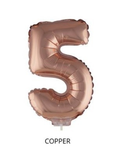 Ballon Aluminium champagne ou rose mordoré avec baton chiffre -5- taille 41cm 2