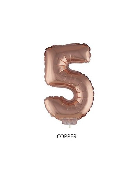 Ballon Aluminium champagne ou rose mordoré avec baton chiffre -5- taille 41cm