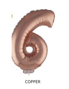 Ballon Aluminium champagne ou rose mordoré avec baton chiffre -6- taille 41cm 2