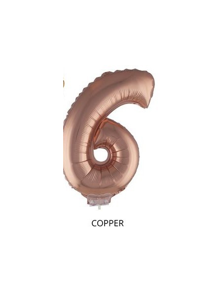 Ballon Aluminium champagne ou rose mordoré avec baton chiffre -6- taille 41cm