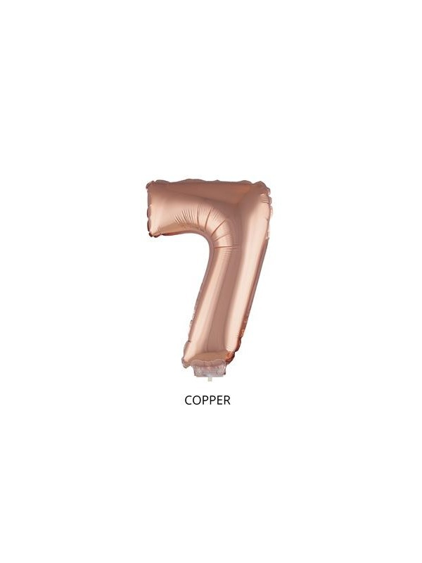 Ballon Aluminium champagne ou rose mordoré avec baton chiffre -7- taille 41cm.
