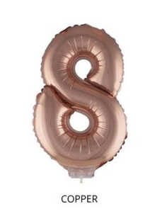 Ballon Aluminium champagne ou rose mordoré avec baton chiffre-8- taille 41cm 2