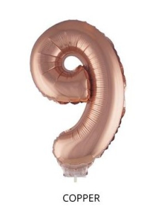 Ballon Aluminium champagne ou rose mordoré avec baton chiffre 9- taille 41cm 2