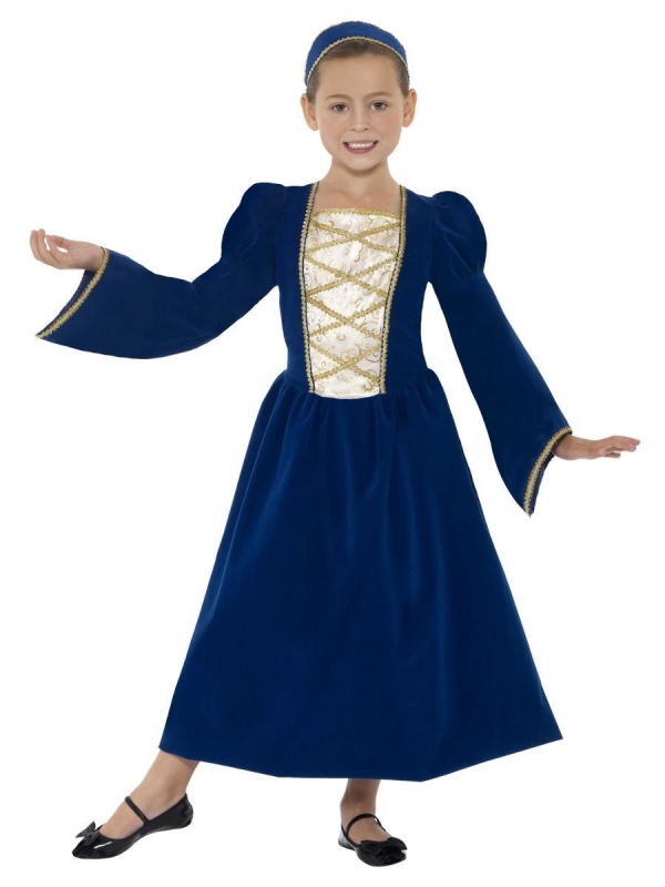 Déguisement médiéval fille bleu (robe et coiffe)