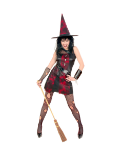 Déguisement Sorcière Punk femme (robe, bracelet & chapeau)