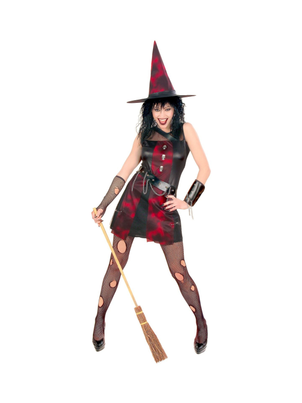 Déguisement Sorcière Punk femme (robe, bracelet & chapeau)