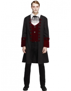 Déguisement vampire gothique (manteau, faux gilet et col lavallière)