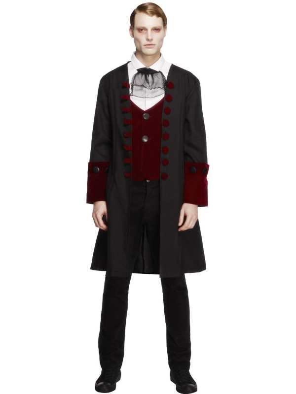 Déguisement vampire gothique (manteau, faux gilet et col lavallière)