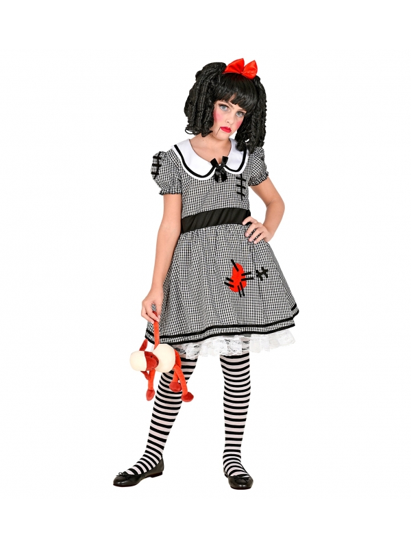 Déguisement poupée fille (robe avec crinoline et noeud cheveux)