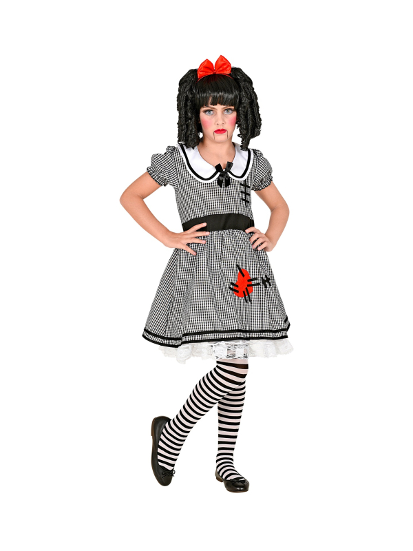 Déguisement poupée fille (robe avec crinoline et noeud cheveux)