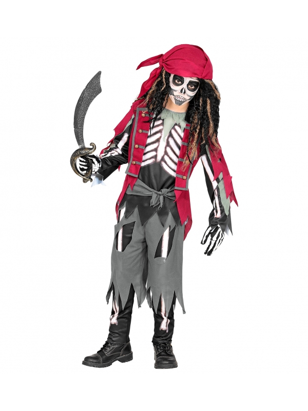 Déguisement Pirate Squelette Garçon (chemise avec veste et ceinture, pantalon et bandana)