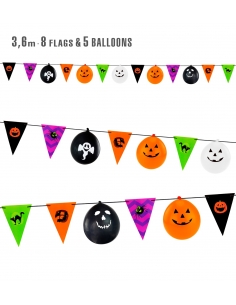 Guirlande halloween - 3,6 m (8 drapeaux + 5 ballons)