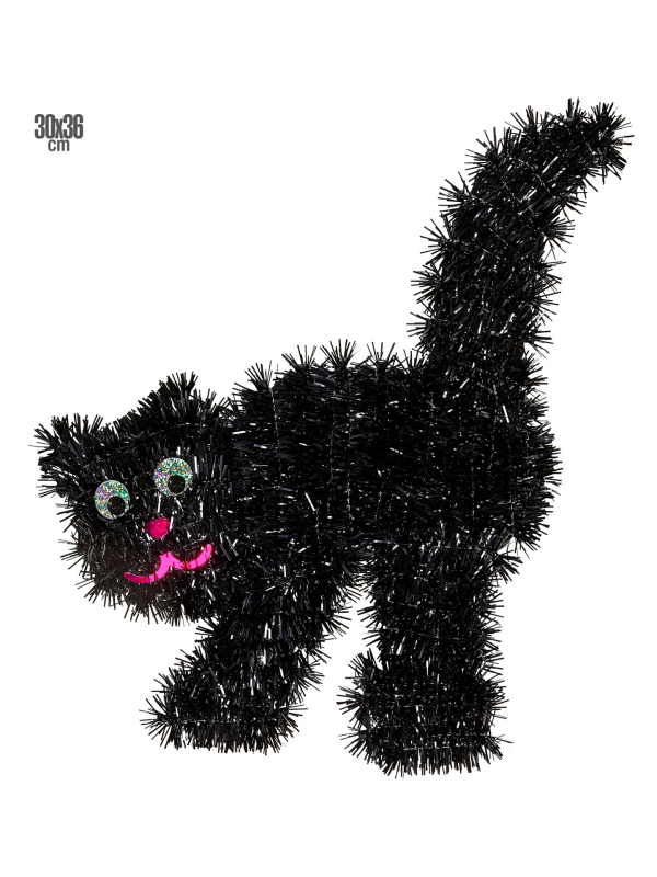 Chat noir en fil de lame pour décoration halloween 30 x 36 cm
