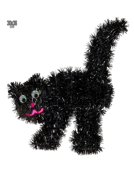 Chat noir en fil de lame pour décoration halloween 30 x 36 cm