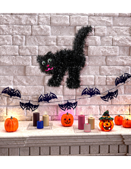 Chat noir en fil de lame pour décoration halloween 30 x 36 cm