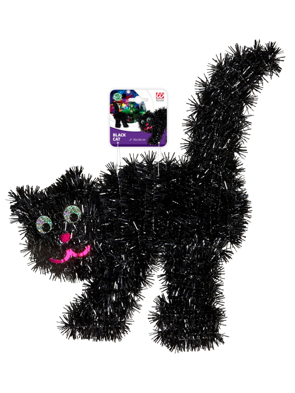 Chat noir en fil de lame pour décoration halloween 30 x 36 cm