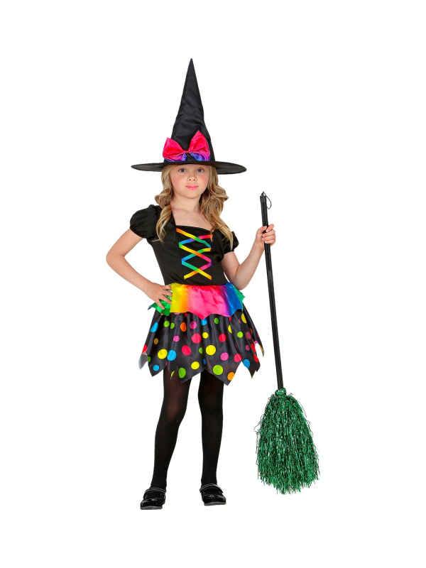 Déguisement sorcière fille noir et fluo (robe et chapeau)  - 2
