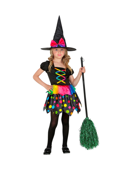 Déguisement sorcière fille noir et fluo (robe et chapeau)  - 2
