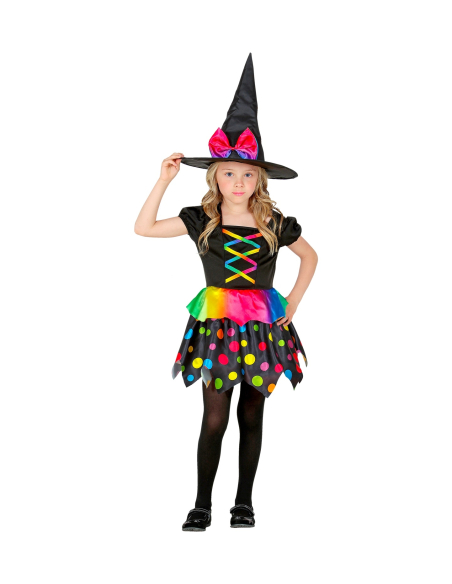 Déguisement sorcière fille noir et fluo (robe et chapeau)  - 4