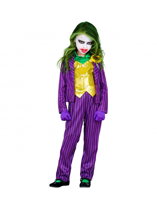 Déguisement clown maléfique fille (veste avec chemise et gilet, pantalon, gants)