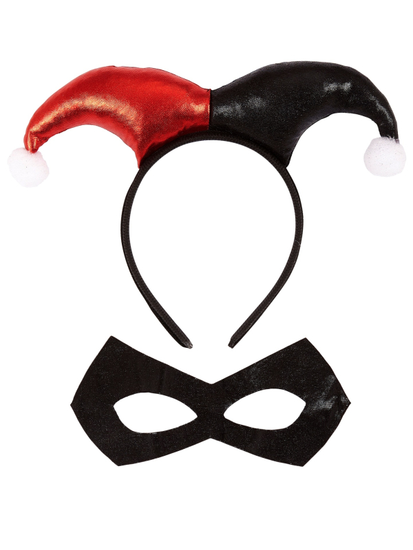 Set Arlequin Femme rouge et noir (Serre-tête & masque)